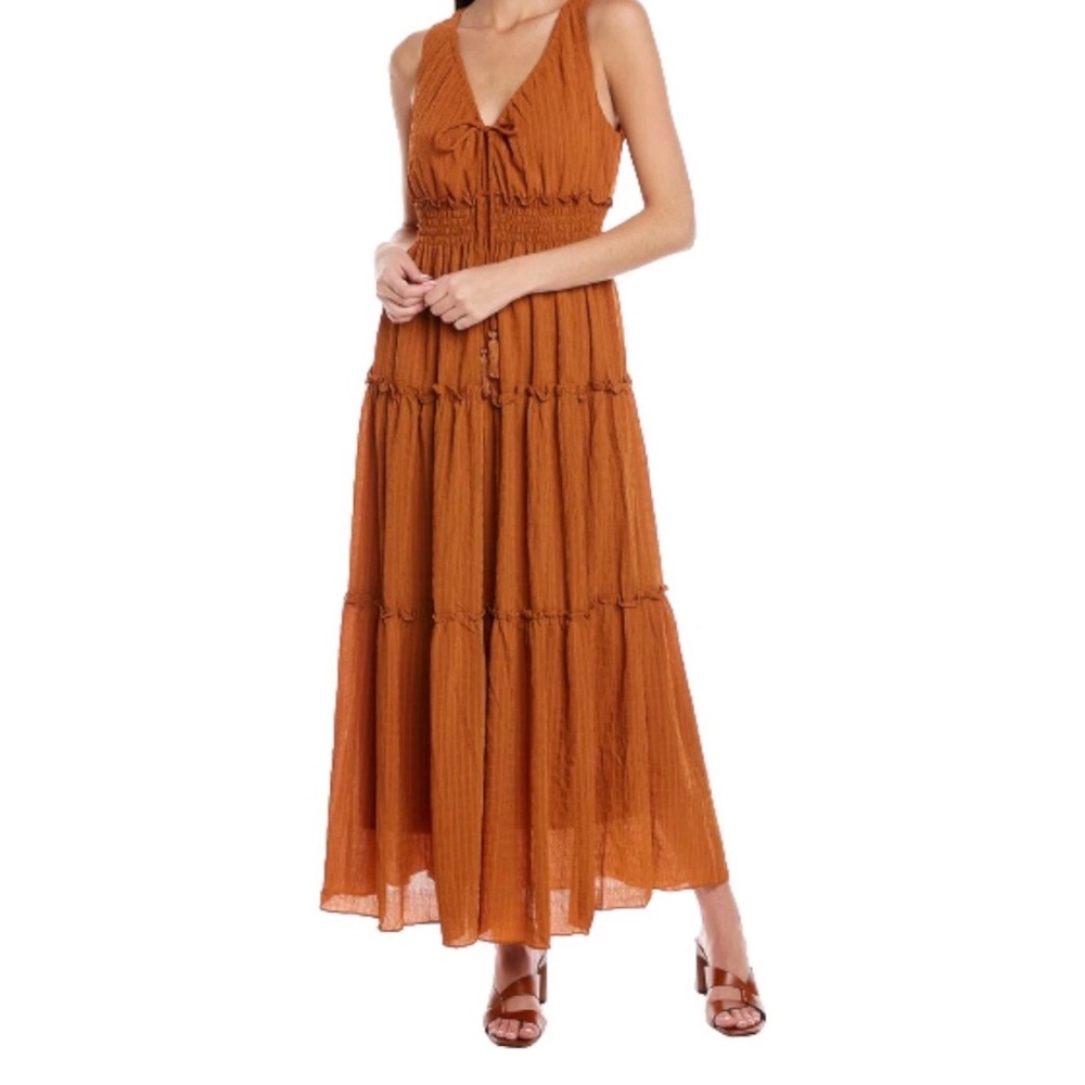 Taylor Tiered Ruse Cinnamon Sleeveless Boho Cottagecore Maxi Dress Small